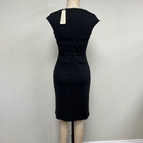 NWT Deadstock 2000s Designer Suzabelle Retro Art Deco Black Pencil Dress - Picture 4 of 6